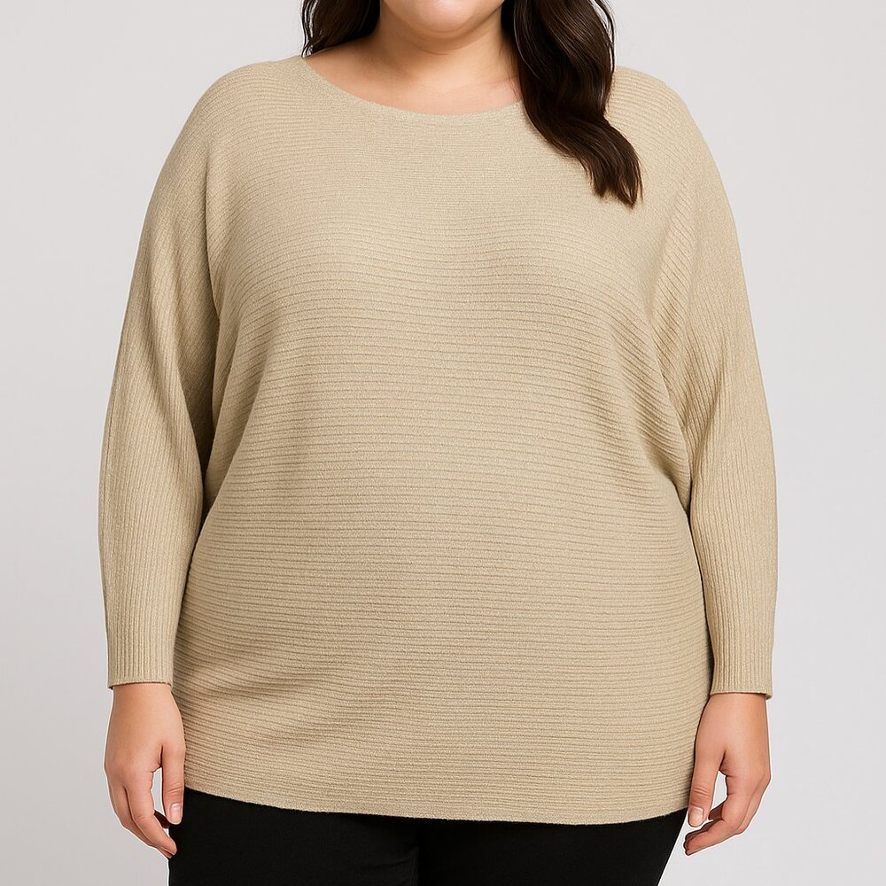 Batwing Oversized Fit Champagne Gold Ribbed Sweater Philosophy Woman 1X‎